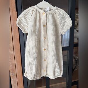 H&M Kids muslin bubble romper baby girl beige ecru shortall short sleeve cotton